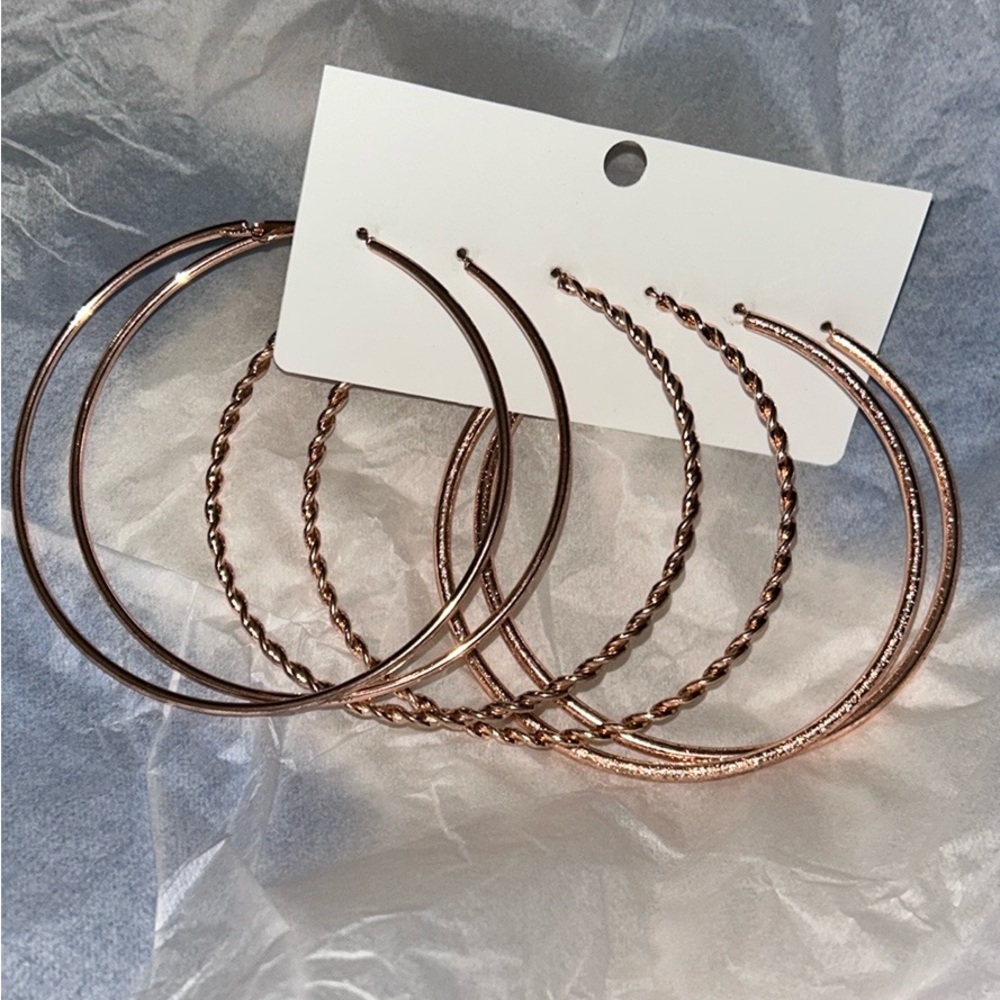 NWOT Set of 3 Rose Gold Giant Hoop Earrings